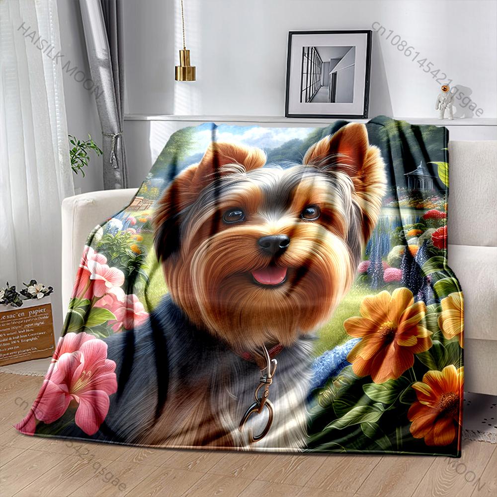 

1PC Yorkshire Terrier Floral Pattern Blanket Warm Soft Fluffy Kids Adult Luxury Gifts for Sofa Bed Home Outdoor Travel Camping 75x90cm