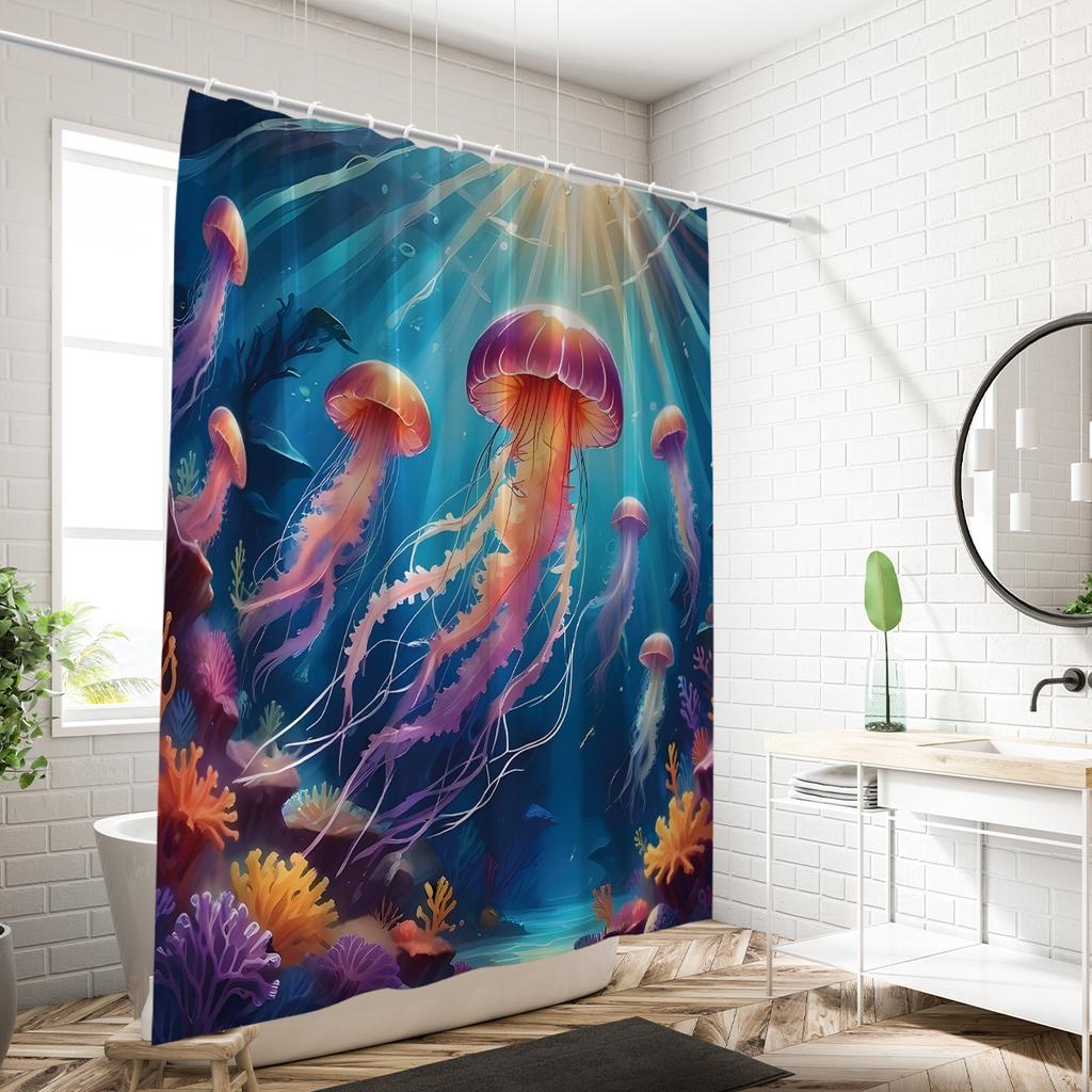 1 piece of 180x180cm colorful jellyfish group digital printing shower curtain partition bathroom waterproof and mold resistant