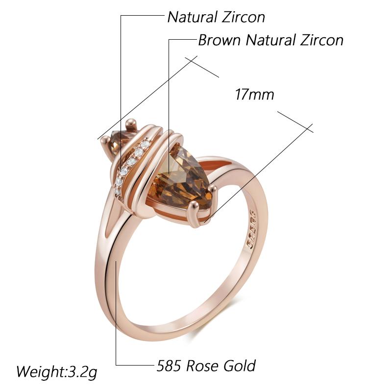 Fashion Brown Natural Zircon Vintage Ring For Women Unique Geometry  Rose Gold Color High Quality Daily Jewelry
