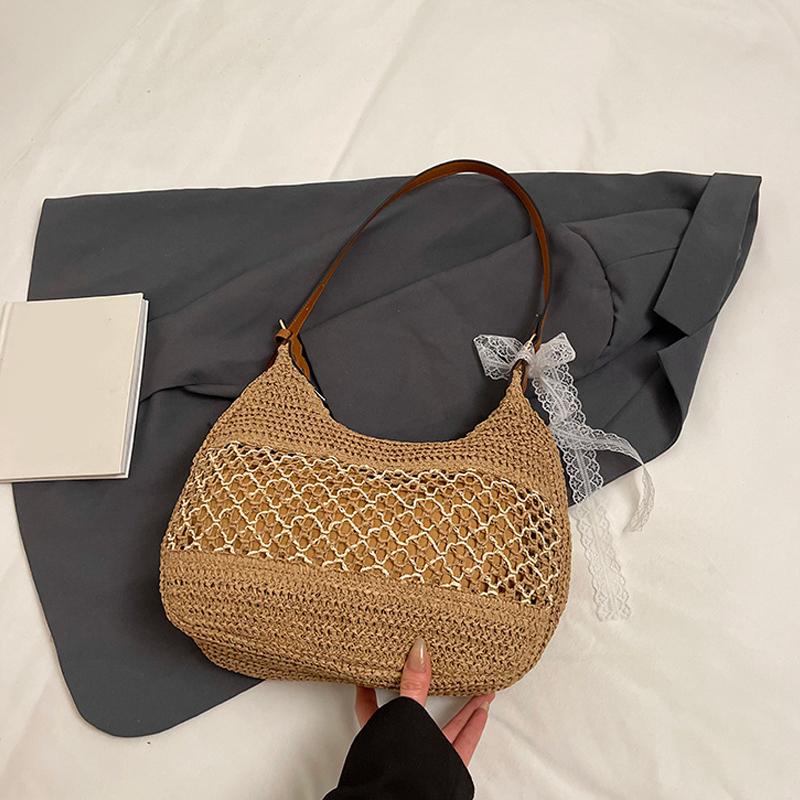 Yogodlns Women Hollow Shoulder Bag Large Capacity Straw Weaving Travel Handbag Adjustable Strap Shopper Tote Bag