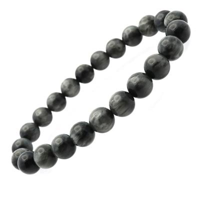 Armband aus Adlerauge, graues Tigerauge, 8 mm, Auge aus Naturstein, Innenumfang 21 cm [GOLDSTEIN], Katze ca.