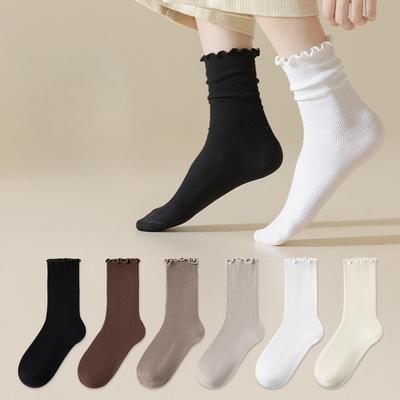 Damen Frühling und Herbst Reine Baumwolle Agaric Spitze Nahtlose Röhren-Frotteesocken