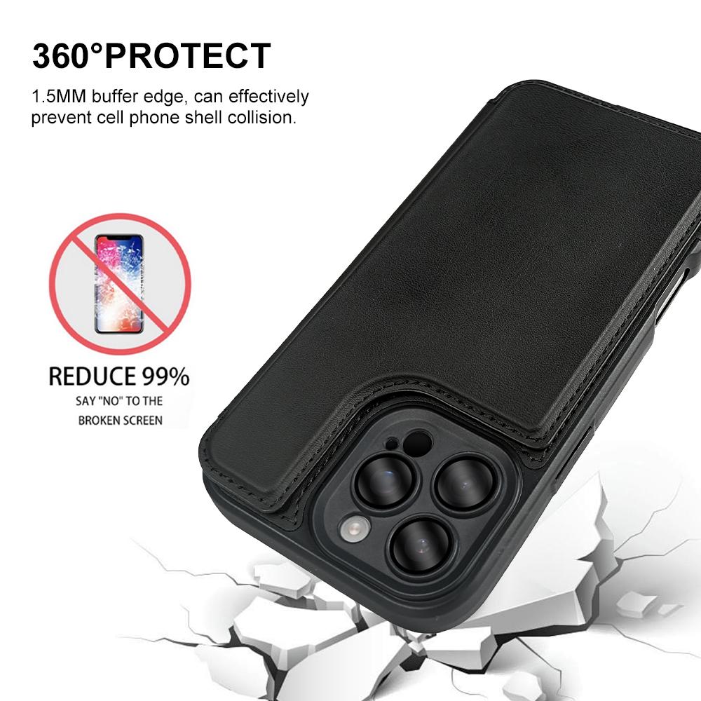For iPhone 16 Pro Magnetic Case RCS Eco Friendly Flip Phone Cover with Kickstand RFID Blocking
