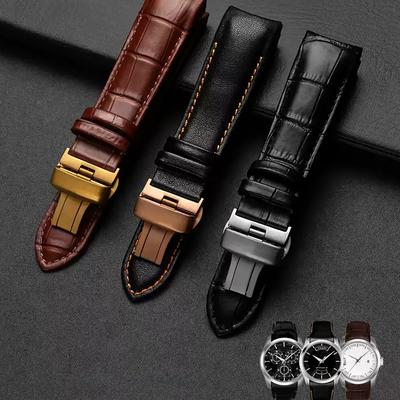 Für Tissot T035 Schmetterlings-Stahlschließe Kalbslederarmband Armbänder Echtes Leder Uhrenarmband Gebogenes Ende Ersatz 22mm 23mm 24mm