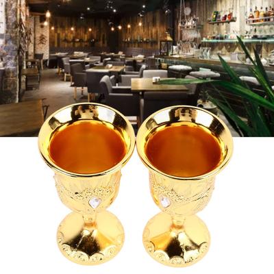2Pcs Goblets & Chalices Gold Chinese Chalice Metal Embossed Pimp Cup Simple Metal Goblet For Banquet