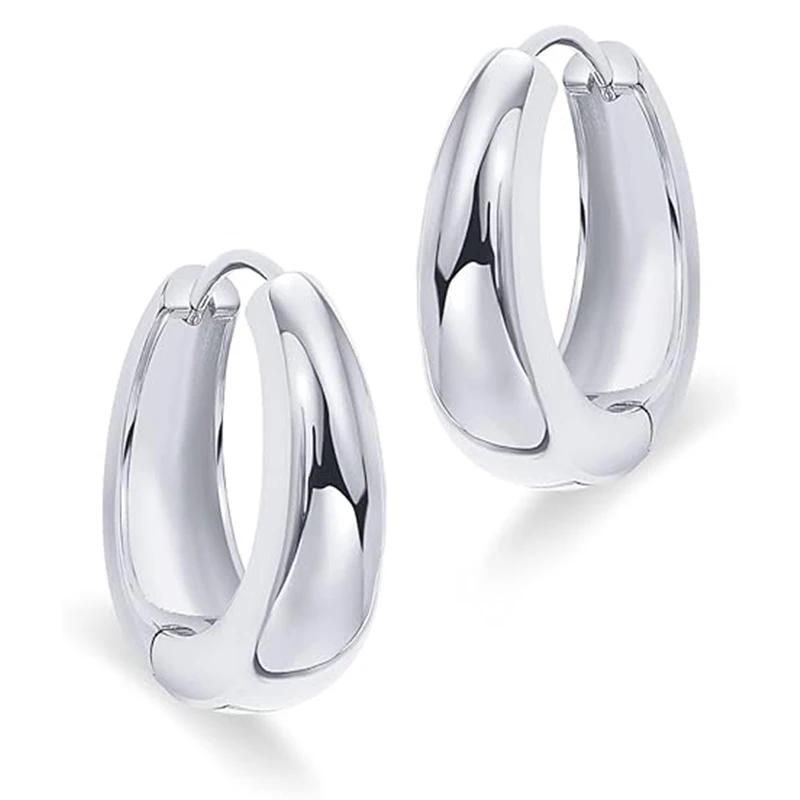 

14K Gold Plated Sterling Silver Post Small Chunky Hoops Earrings Thick Lightweight Hoop Earrings for Women Jewelry Gifts