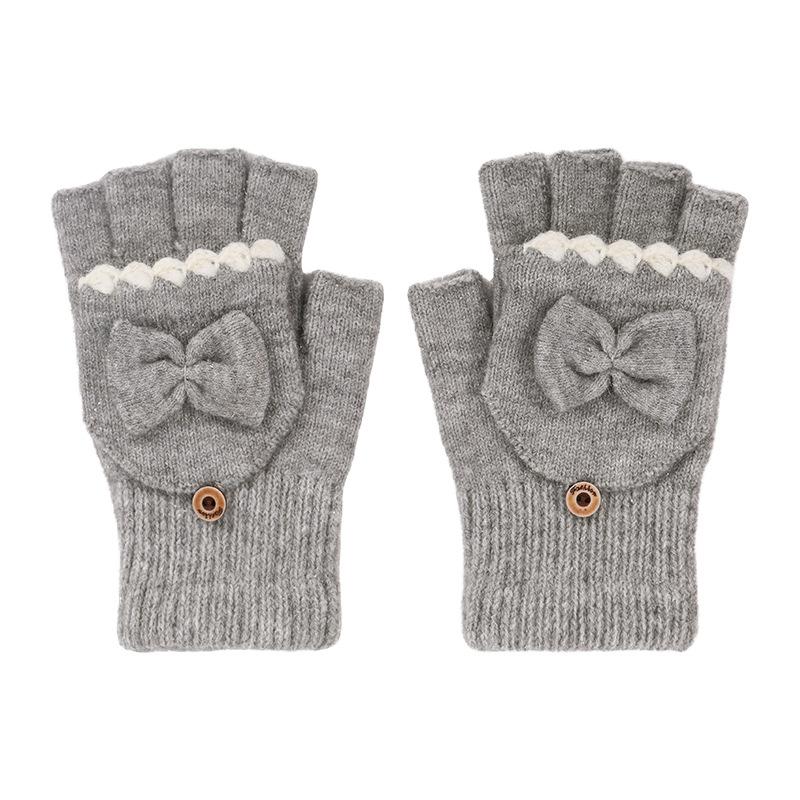 Winter Thermal Gloves Women's Flip Bow Knitted Gloves Women's Adult Gloves Fleece Finger Gloves Men