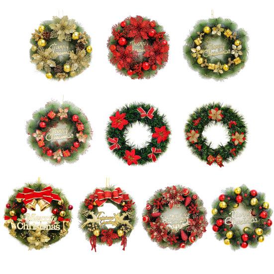 Christmas Wreath for Front Door Artificial Pine Needle Wreath with Balls Bows Flowers Merry Christmas Hanging Decor for Home Wall Window Porch Indoor