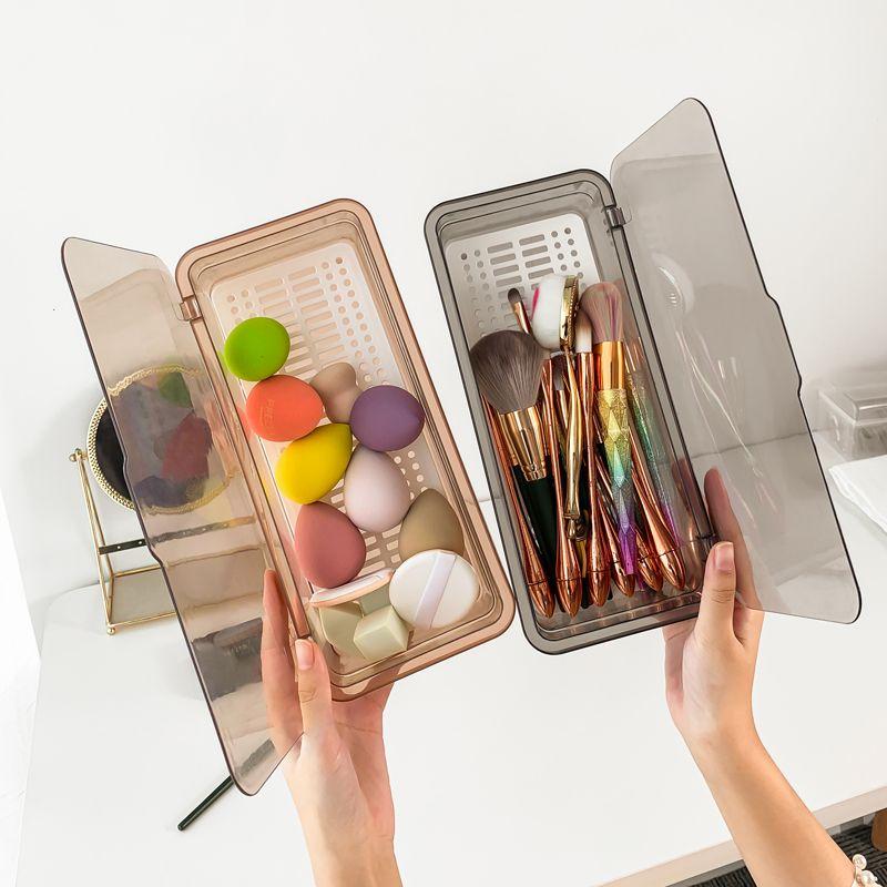 

Косметическое яйцо, пуховка, коробка для хранения, пыленепроницаемая и дышащая, подвесная сетка для кистей для макияжа, место для инструментов для макияжа, полка для спонжей для макияжа Tea storage box