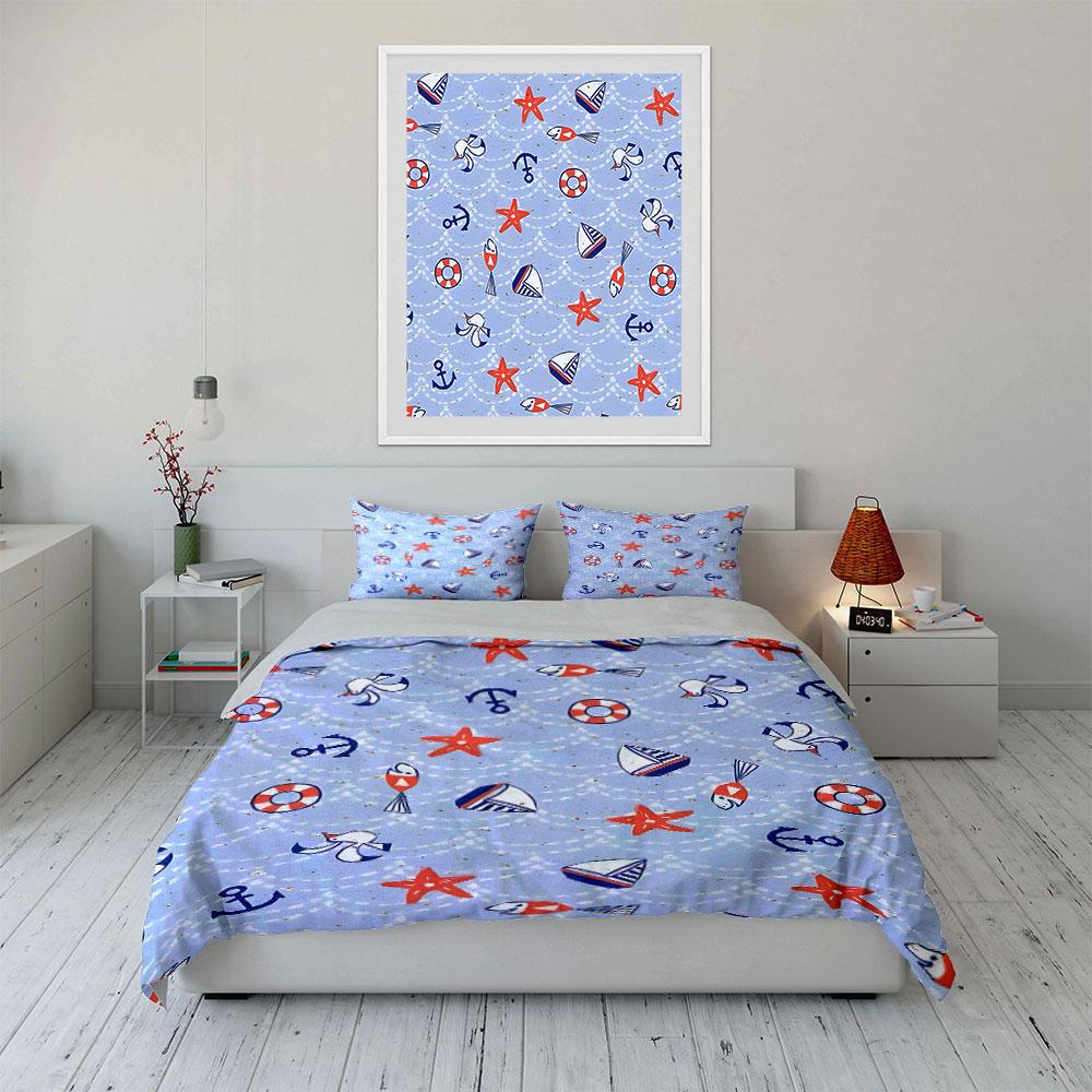 Anchors, starfish, lifebuoys. Bedding sets Duvet cover sets Duvet covers Pillowcases(1 * Duvet Cover 2 * Pillowcases without duvet insert)