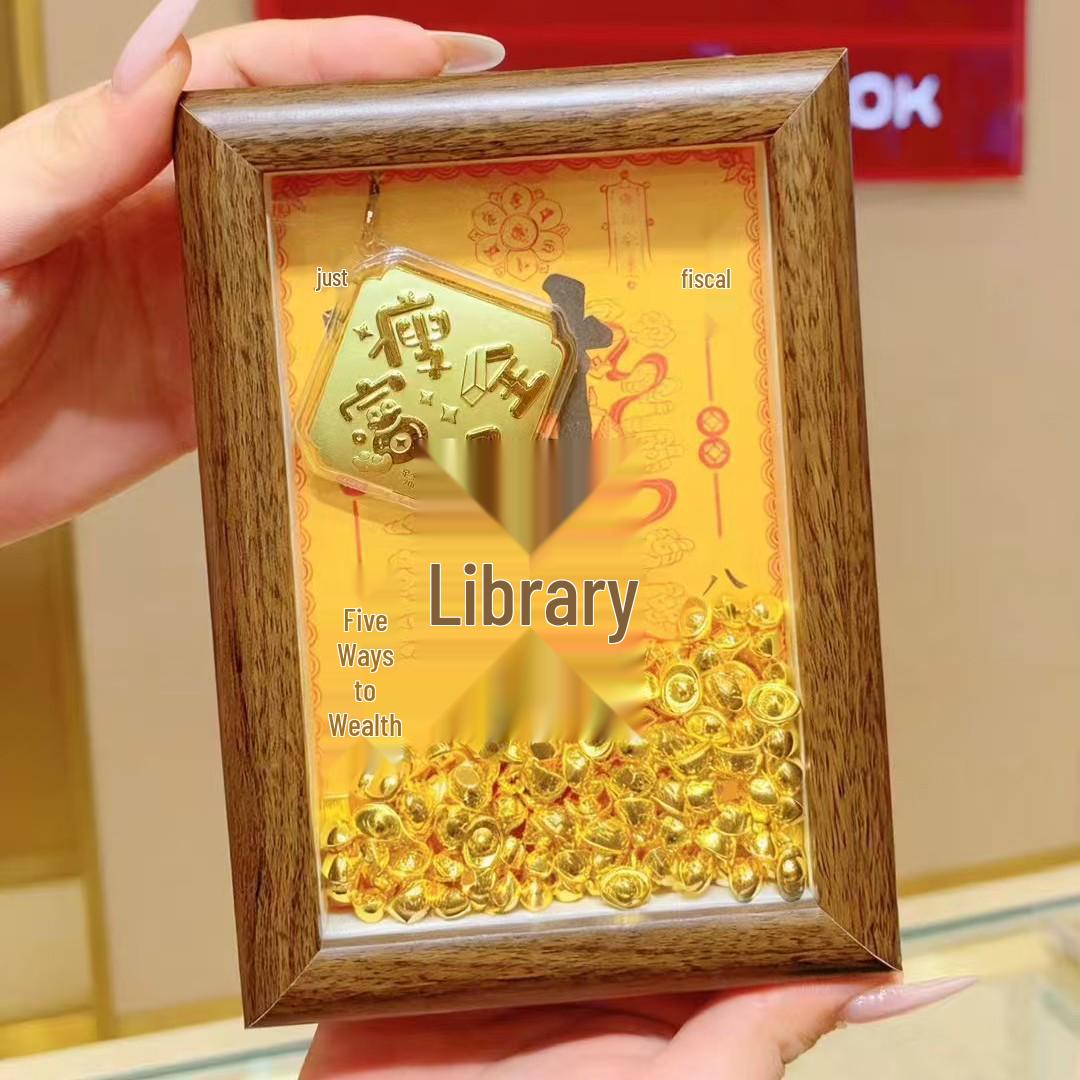 

999 Pure Gold Wealth Photo Frame Ornament - Attracts Daily Income & Treasure, Perfect for Living Room Display or New Year Gift.