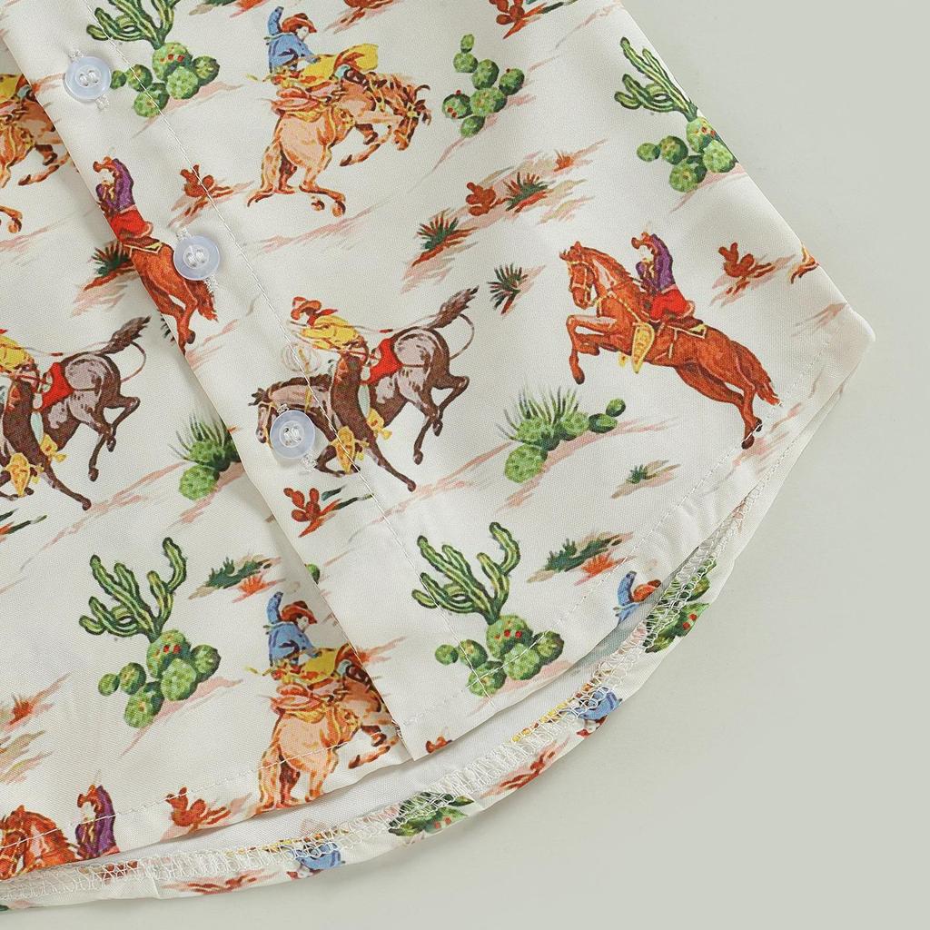 Toddler Boys Summer Casual Shirt 6M 12M 18M 24M 3Y 4Y Short Sleeve Lapel Western Elements Print Button Tops