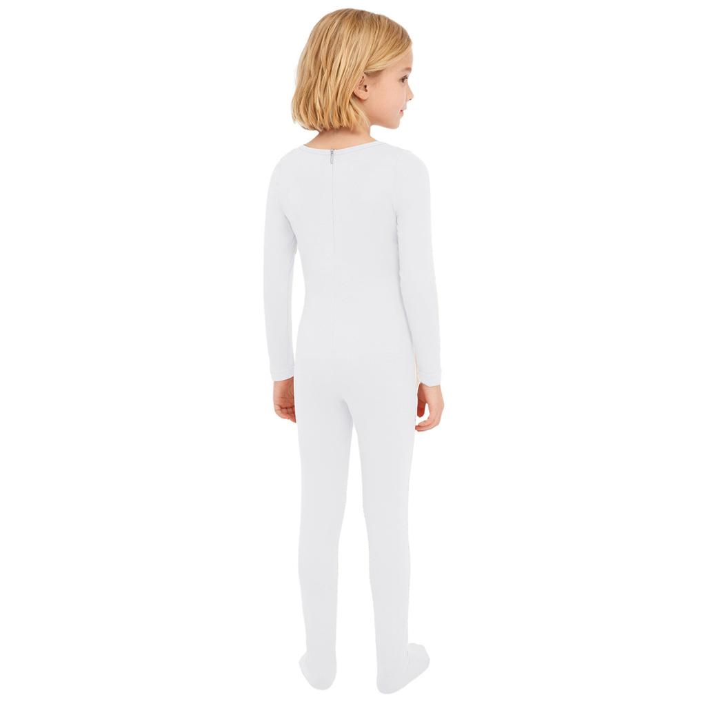 Mono de Danza y Gimnasia para Niñas con Pies Manga Larga Cremallera Trasera Invisible Color Sólido