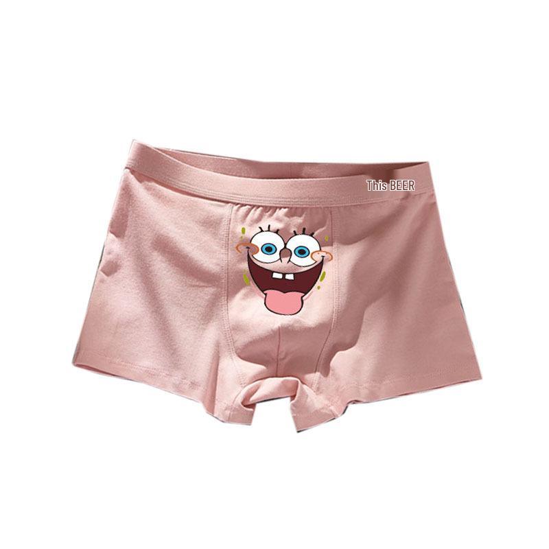 Men's SpongeBob Pure Cotton Cartoon Boxers - Cute Pink Gift for Boyfriend