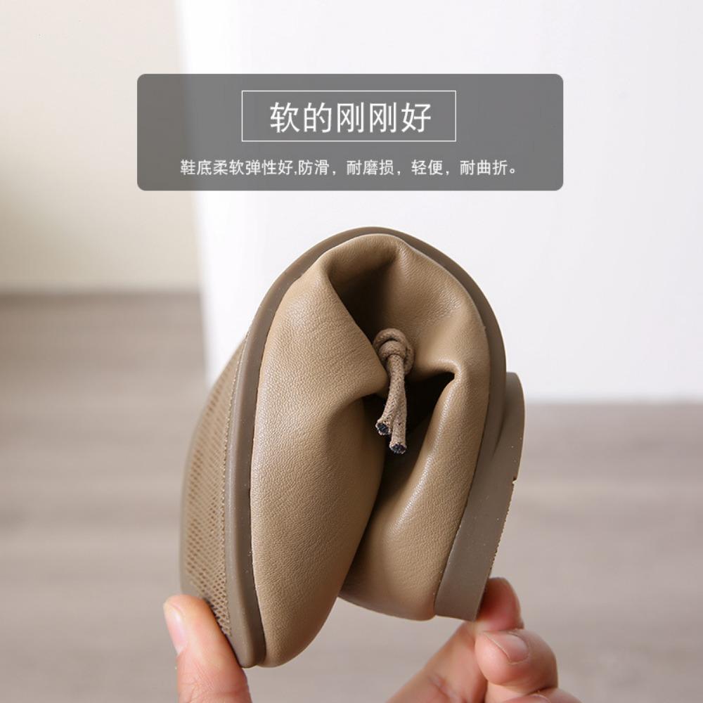 2026 New Style Flat Shoes Comfortable Nurse Big Head Non-slip Square Head Casual Soft Leather Single-layer Shoes for Women