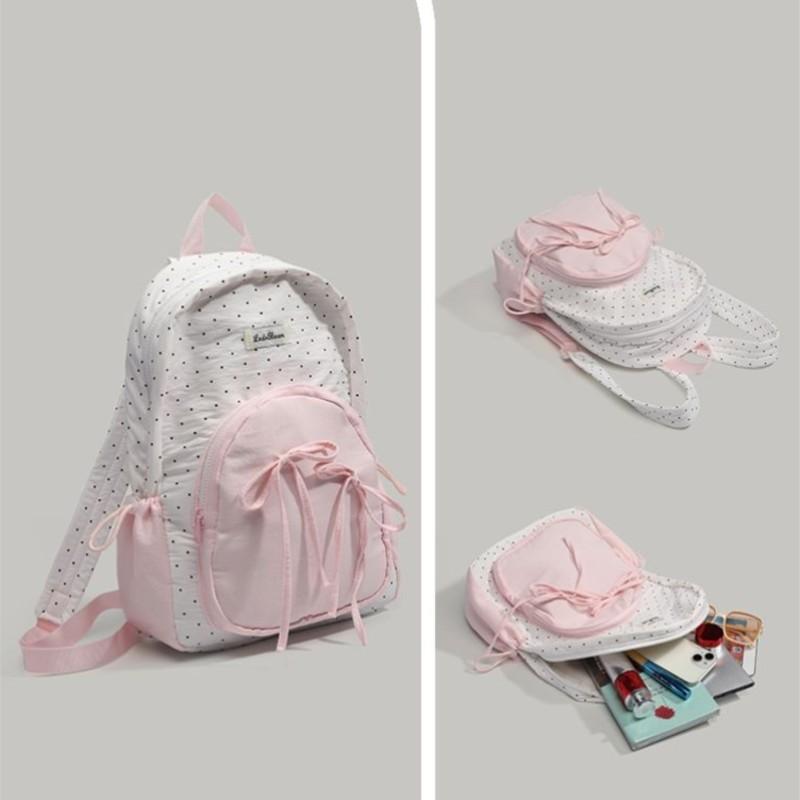 Patchwork Contrast Color Dot Bow Backpack Woman Kawaii Cute Y2K Aesthetic Sweet Schoolbag Ladies High Capacity Chic Mochila 2025