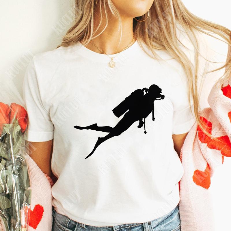 Divertente Stampa Grafica Subacqueo T Shirt Subacqueo Top Moda Girocollo Manica Corta Taglie Forti Donna T-Shirt