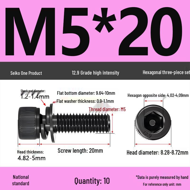 12.9 Grade M4-M12 Socket Head Cap Screw with Washer: Three-Piece Cylindrical Bolt