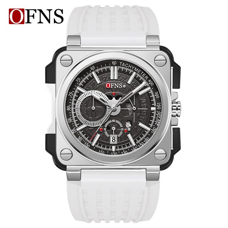 Ofns Simple And Fashionable Six-Pin Quartz Men'S Watch Strip Nail Scale Chronograph Calendar Waterproof Square Men'S Watch Batch