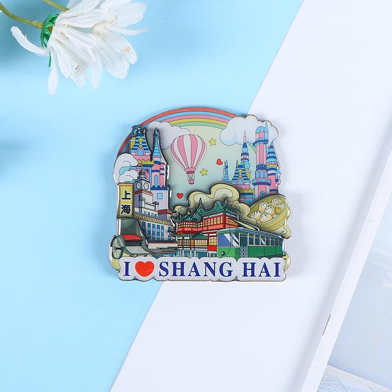 National City Scenic Cartoon Holz-Epoxid-Kühlschrankmagnet