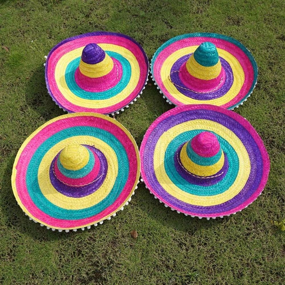 Wide Brim Mexican Party Hat Natural Straw Carnival Sombrero Outdoor Mexican Straw Hats  Men Women