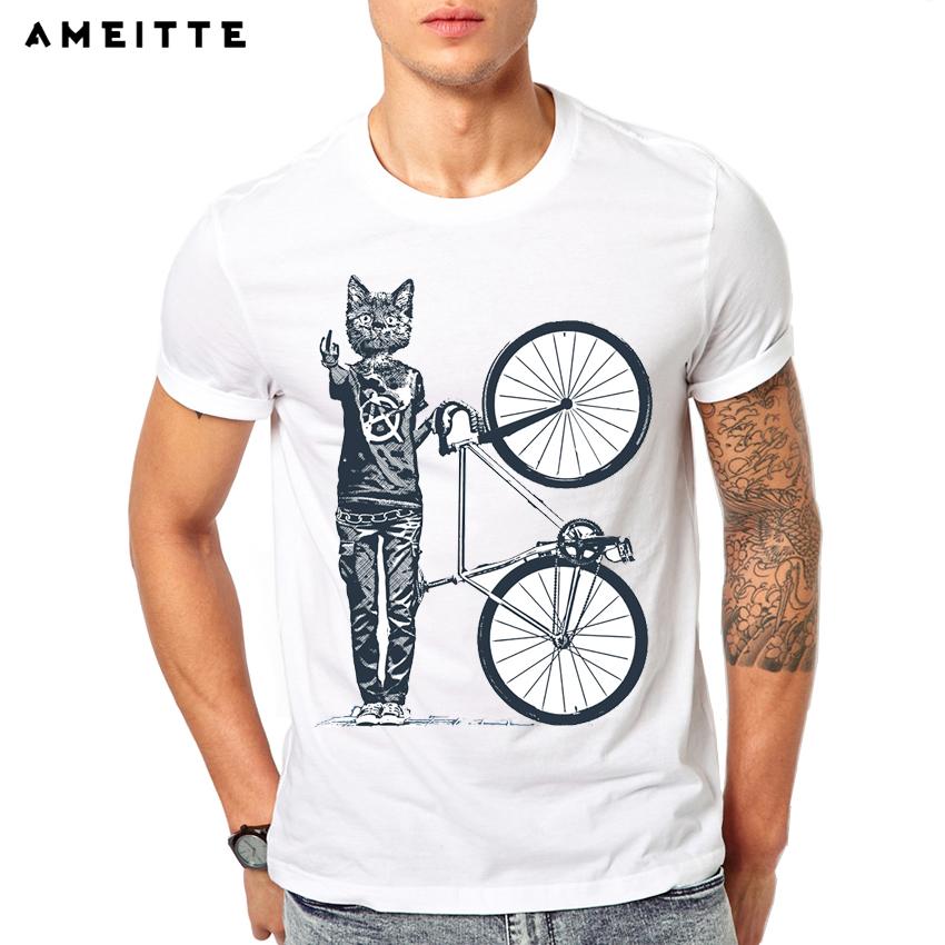 

Fixie Fixed Gear Bicycle Cycling Cat Punk Rider T-Shirt New Summer Men Short Sleeve Funny Bike Sport White Casual Boy Tees Tops S