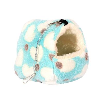 Moin Moin Hamster, Bird, Squirrel, Small Animal House, Heart-Shaped Bed | Fluffy and Warm Winter Bed with Insole, Hanging, 2-Way Use / 14x11x12cm (Blu