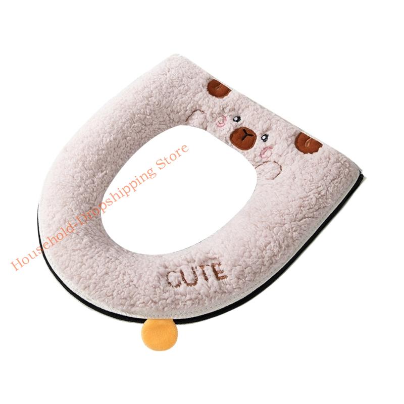 Thickened Plush Toilet Cover Bear Design Winter Warmth Toilet Cushion Bathroom Accessory Easy Installation 85AD
