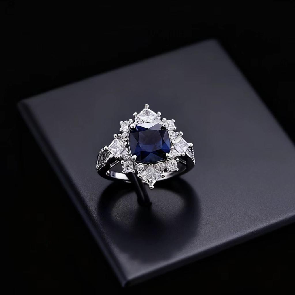 High-End Luxury Jewelry Simulation Emerald Full Diamond Ring Female, Full Diamond 8X8 Square Cultivation Treasure Ring