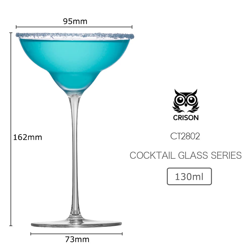 Set of 2 Margarita and Cocktail Glasses, 130ml, Crystal Glass, Thin, for Home or Commercial Use