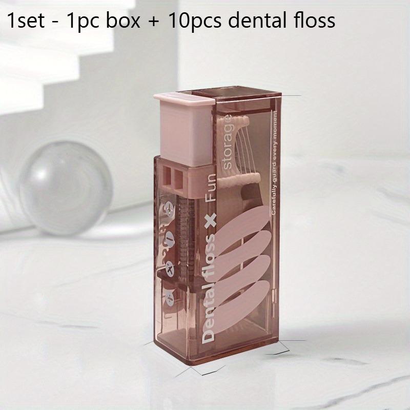 Mini Floss Storage Box, Pop-Up Dental Floss Dispenser with 10 Floss, Portable Toothpick Box, Interdental Floss Stick Storage Box