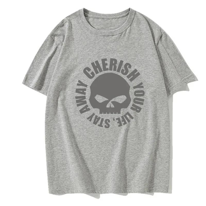 Men's Summer T-shirt Letter Skull Pattern Printed Solid Color Round Neck Solid Color Fashion Casual T-shirt Men's Top