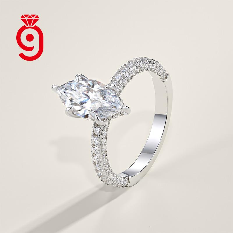 Elegant Elongated Marquise Solitaire S925 Silver VVS Moissanite Half Pave Polished for Daily&party GRA Certified Moissanite Ring