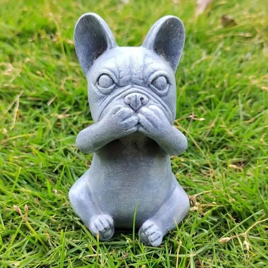Bulldog Figurine No See No Speak Bulldog Ornament Handmade Resin Hear No Evil Dog Statue