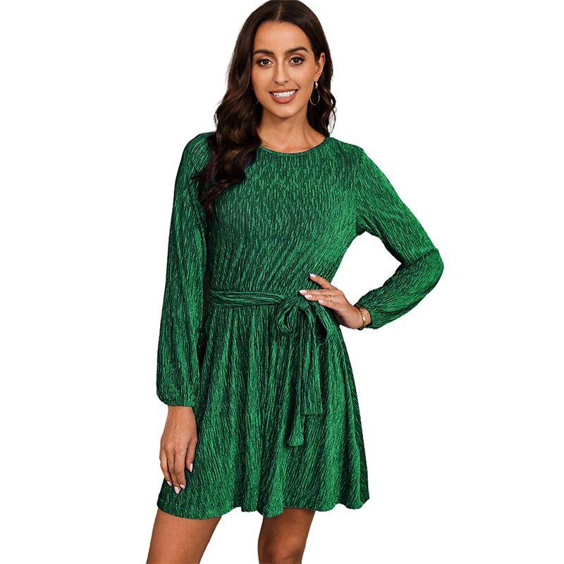 

Fall and Winter New Arrival Velvet Long Sleeves Dress Women 2024 Fashion Elegant Elegance round Neck Bundle Knee-Length Skirt Women Green XL is larger size 1 (70.00 kg-75.00 kg
