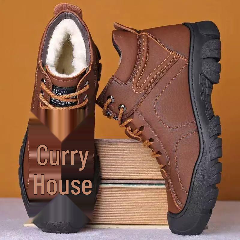 Herren Große Fleecegefütterte Baumwoll-Wanderschuhe, Weiche Sohle Rutschfest Lässige Outdoor-Schnee-Stiefel (2025)