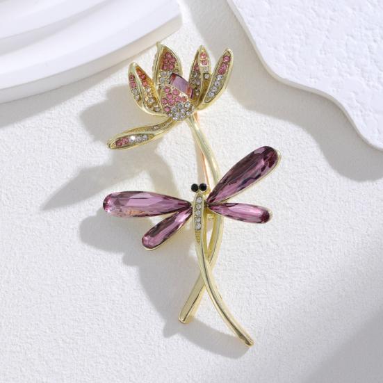 Lotus Dragonfly Brooch Exquisite Zinc Alloy Rhinestone Pin Sweaters Hats Bags Badge Multi-Functional Accessory