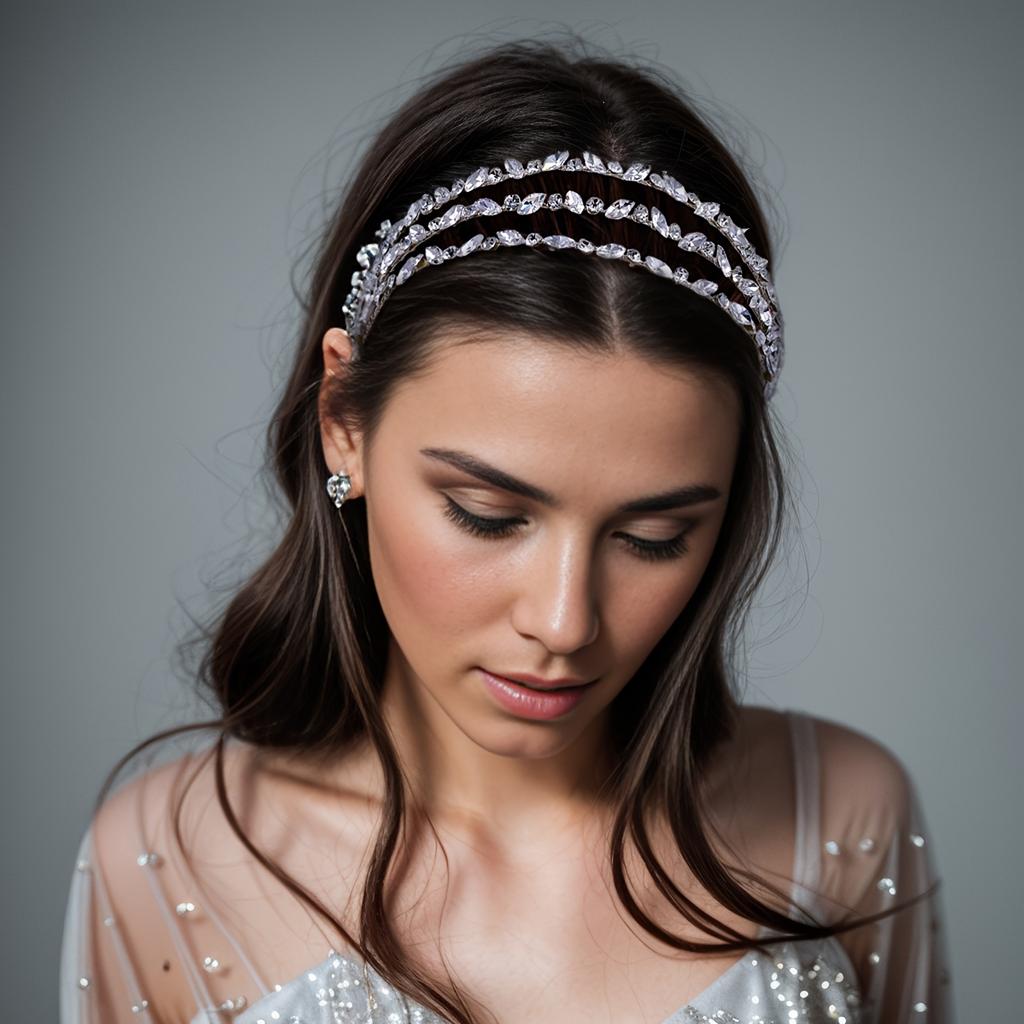 1PC Bandă elegantă cu strasuri, cu mai multe straturi, cu strasuri strălucitoare, accesorii pentru bijuterii pentru păr de mireasă