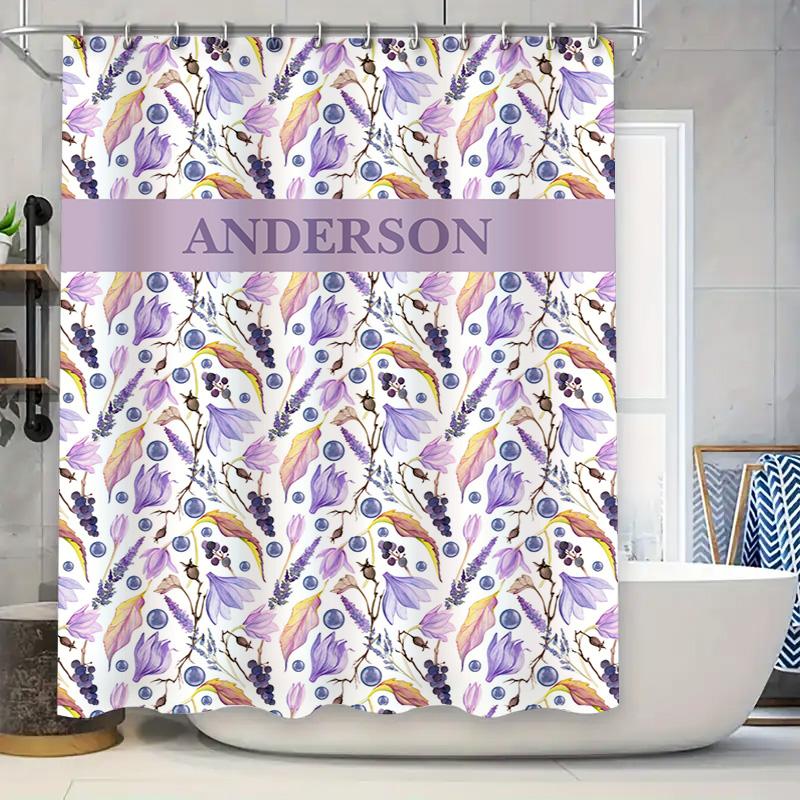 

Фиолетовая цветочная шторка для душа, персонализированная именем, для декора ванной комнаты. Современный цветочный узор, водонепроницаемая ткань, настраиваемая Si 90x180cm