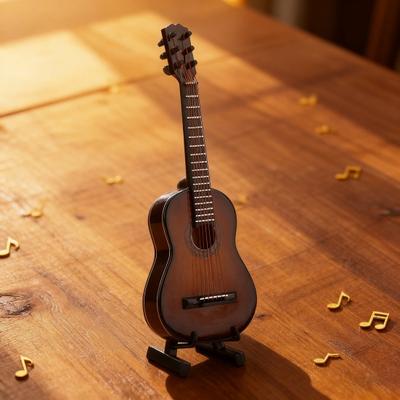 Hölzernes Mini-Gitarrenmodell mit Ständer Kleine Klassische Gitarrenfigur Miniatur Musikinstrument Ornament Heim Büro Schreibtisch Dekoration