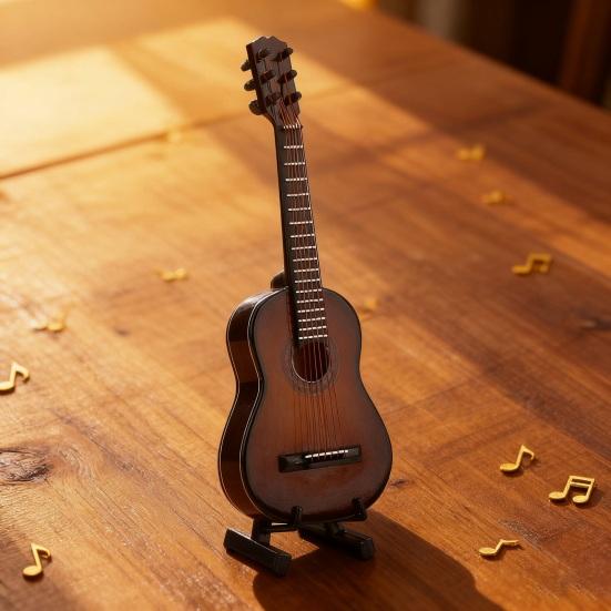 Yousheng Wooden Mini Guitar Model with Stand Tiny Classical Guitar Figurine Miniature Musical Instrument Ornament Home Office Desktop Decoration