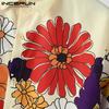 INCERUN Cămăși și topuri casual supradimensionate pentru bărbați, cu guler rabatat, mâneci 3/4, nasturi și imprimeu floral, pentru vacanță
