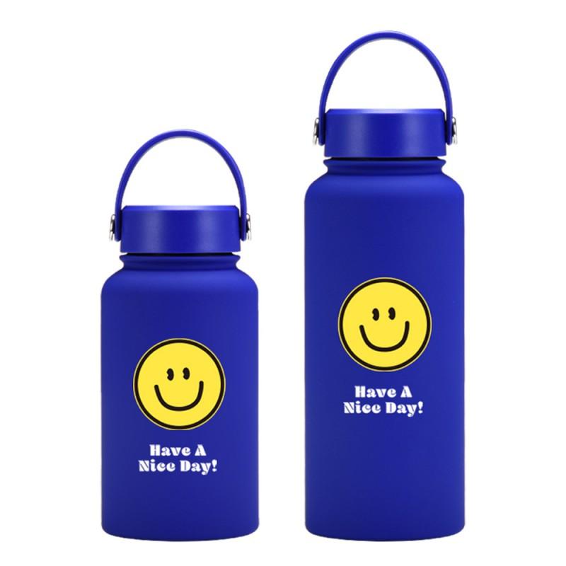 Stainless Steel Vacuum Insulated Tumbler With Straw Lid Blue Smile Design 350ml To 1000ml Office Travel Gym