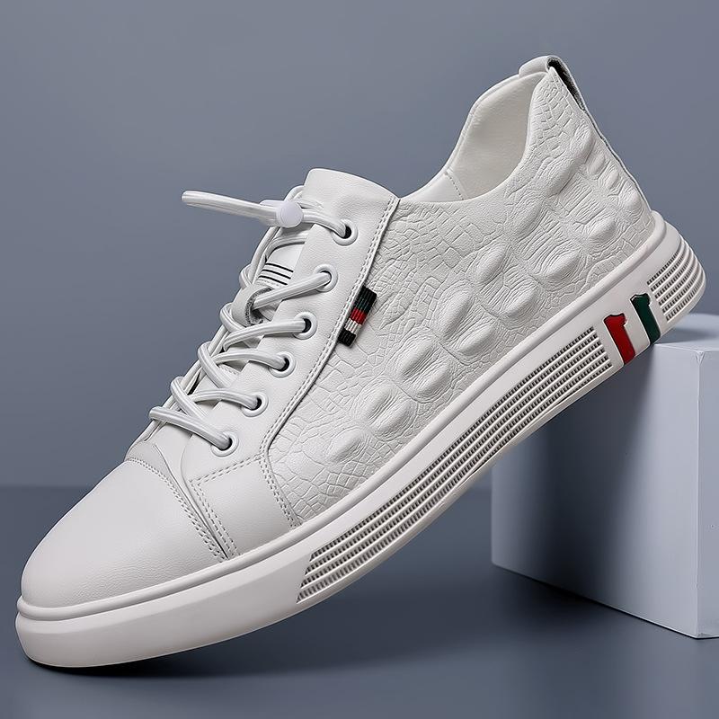 

Новые мужские повседневные туфли из натуральной кожи, мужские туфли для скейтбординга с крокодиловым принтом, классные кроссовки без застежек 44 белый