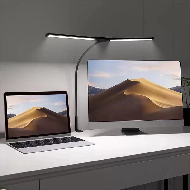 Powerful LED Desk Lamp, Double Head Lamps with Clip, Illuminated Architect Light with 3 Color Temperatures&Brightness