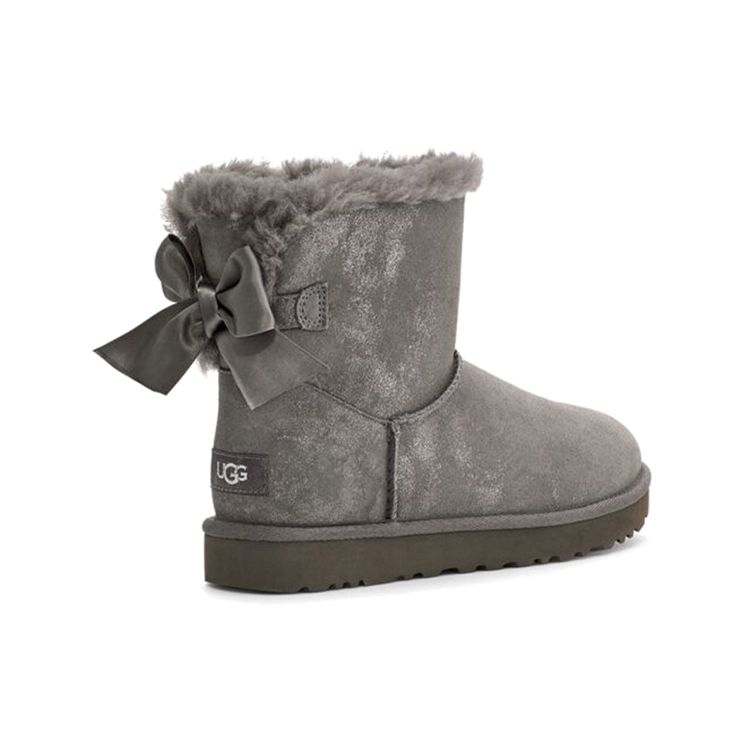 UGG Bailey Bow Glimmer Suede Casual Comfortable Short Snow Boots Women Boots Charcoal 1125795-CHRC
