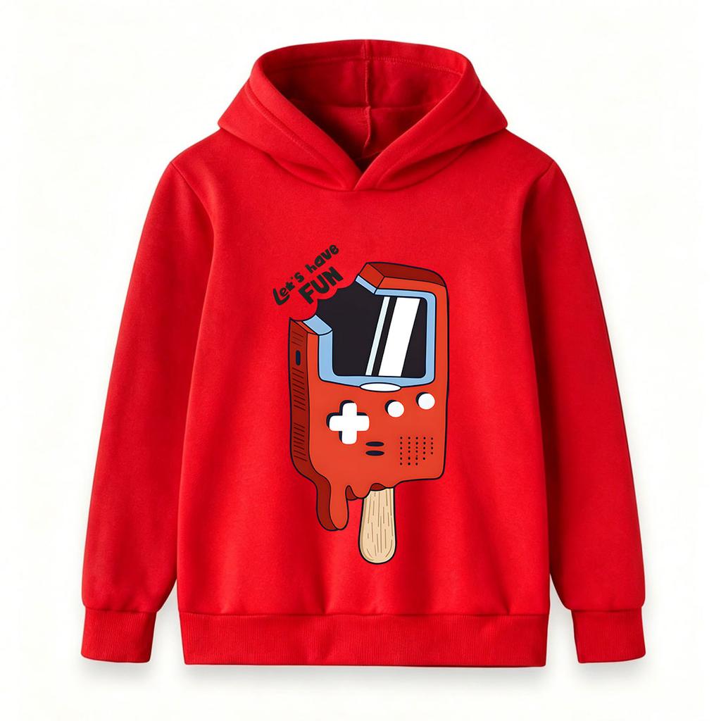 Kids Boys Girls Pullover Hoodie, Funny Gameboy Popsicle Printed Casual Long Sleeve Hooded Sweatshirt, Let's Have Fun Pattern Tops for Game Lovers Chil