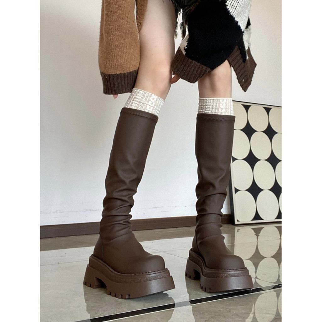 Fashion High - End Punk Style Vegan Leather Knee High Boots Women's Statement Chunky Platform Slouchy Long Boots