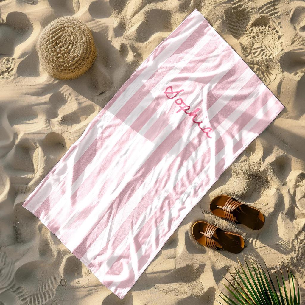 Personalized Striped Beach Towel Custom Name/Logo Oversized Microfiber Towel Summer Party Gift for Beach Swimming Bath Sports