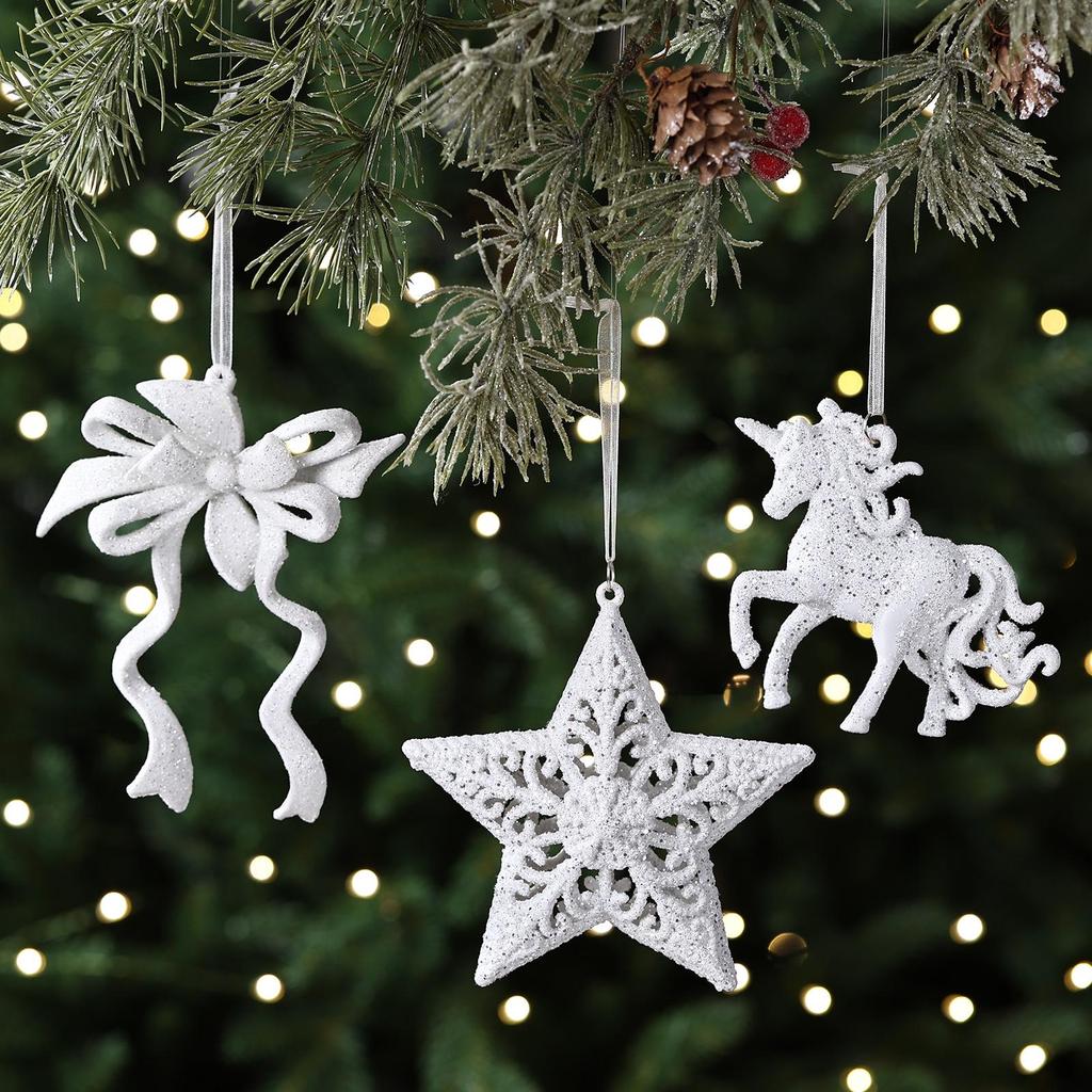 White Christmas Tree Ornaments: Five-Pointed Star & Snowflake Design, Hot-Selling
